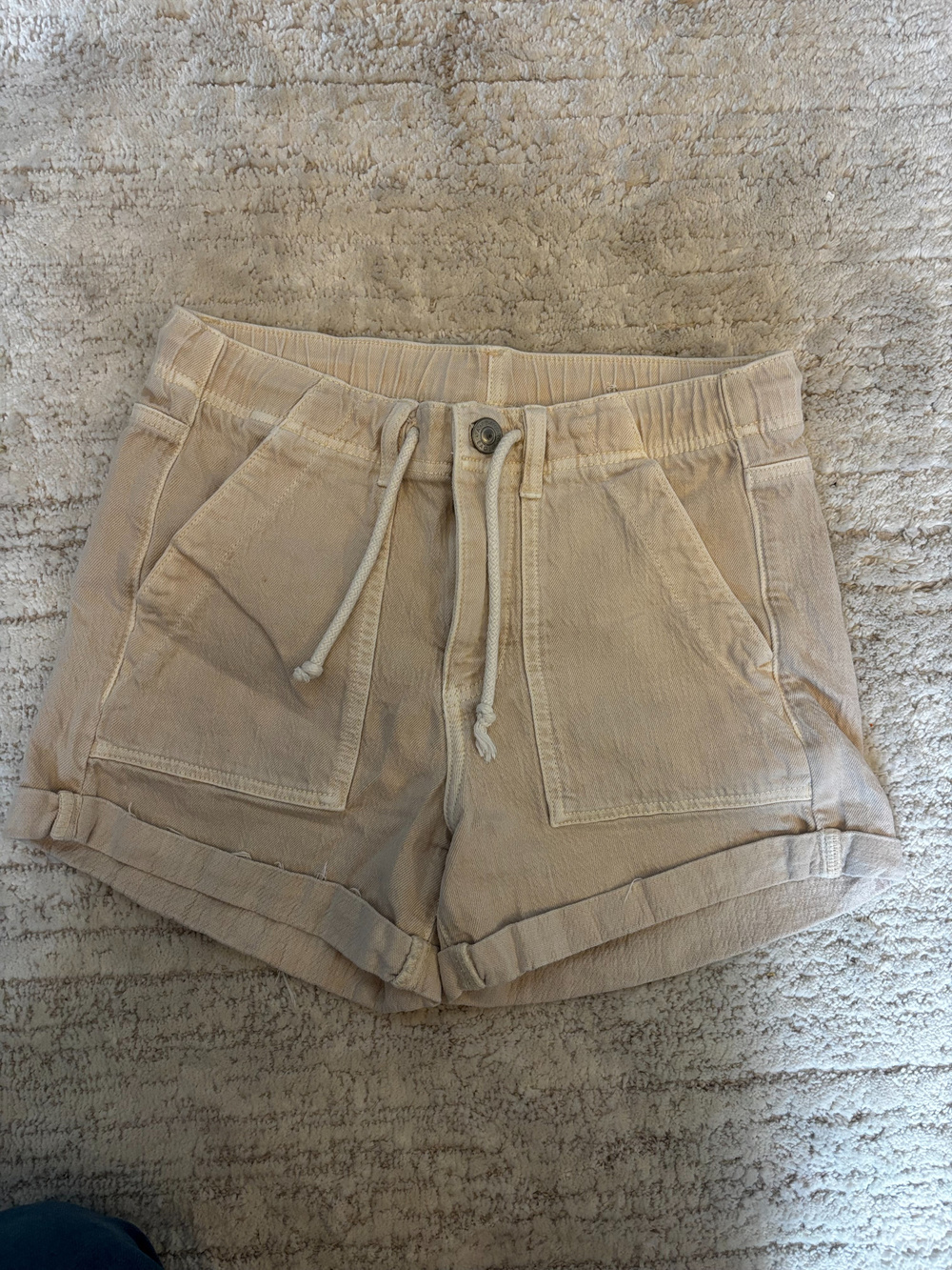 American Eagle Drawstring Denim Shorts Beige Rolled Hem Size 4